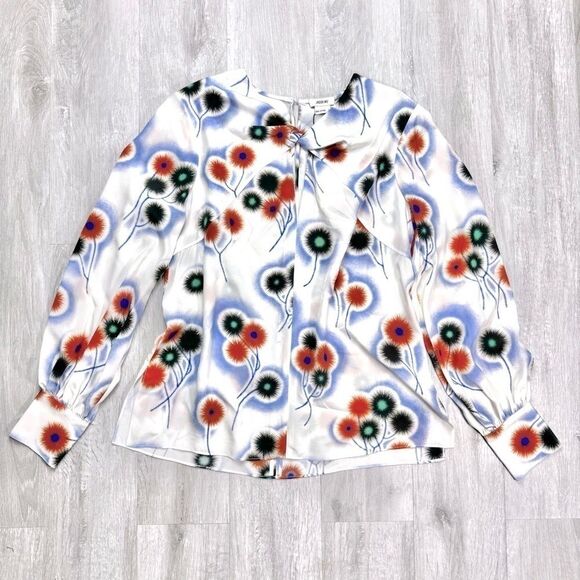 $495 JASON WU Women's 100% Silk Floral Print Long Sleeve Keyhole Blouse 2 - Picture 3 of 8